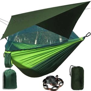 Hammocks Açık Kamp Hammock Sivrisinek Net ve Güneş Barınağı Taşınabilir Çift Paraşüt Salıncak Tenti Yağmur Sinek H240530 I97E