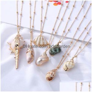 Pendant Necklaces Bohemia Conch Shells Necklace Natural Sea Beach Shell For Women Female Cowrie Summer Party Gift Jewelry With Gold Be Dhteg