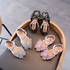 Summer Fashion Sequin Rhinestone Bow Girls Princess Baby Girl Shoes Flat Heel Sandaler Storlek 21-35