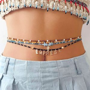 PuRui Bohemia Waist Belly Chain Letters Charm Tiny Acrylic Seed Beads Body Chain for Women Jewelry Summer Boho Accessories Gift