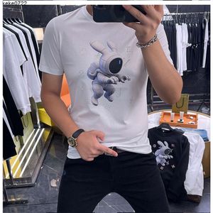MENS KORT SLEEVE T-shirt Space Cartoon Rabbit Print Hot Diamond O-Neck Slim Fashion Trend Brand Tops Summer New Youth Men Women