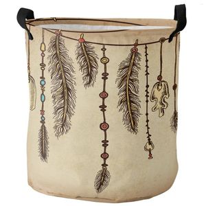 Laundry Bags Feather Tribal Culture Lines Retro Dirty Basket Foldable Home Organizer Clothing Kids Toy Storage