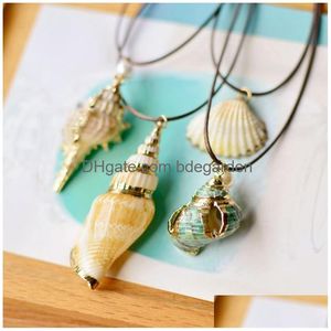 Pendant Necklaces Boho Conch Sea Shell Necklace Hawaii Beach Summer Wax Rope Chain Ocean Animal Natural Seashell Jewelry For Women Cow Dhoxg