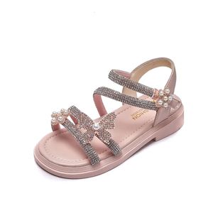 Barns prinsessor skor baby flickor bling rhinestone mode pärla mjuk botten barn dans party glittrande strand sandaler