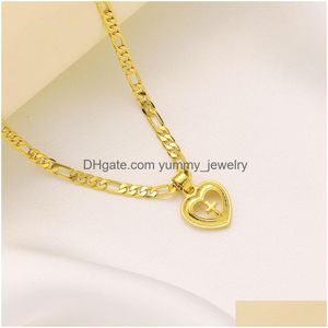 Pendant Necklaces 22K Solid Fine Gold Finish Heart Cross Italian Figaro Link Chain Necklace 24 3 Mm Womens Drop Delivery Jewelry Penda Dhah9