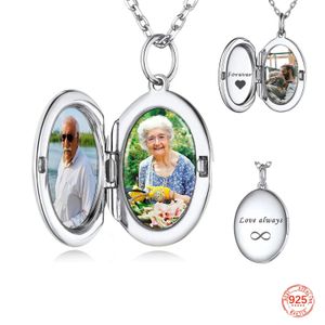 U7 925 Sterling Silver Round Oval Locket Custom 2 Pos Necklace for Women Memorial Pet Family Pictures Personalized Jewelry 240522