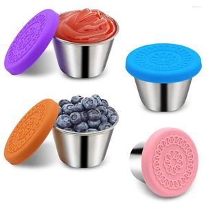 Storage Bottles Salad Dressing Cups Sauce Container Reusable Leakproof 304 Stainless Steel Condiment Containers With Silicone Lids