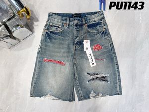 2024 new designer mens short purple brand jeans trendy fashion Blue ripped red and black printed denim shorts motorcycle hip hop high street short pants size 29-40