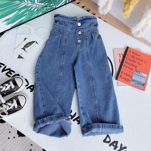 Kläder baby barnflickor byxor spädbarn denim byxor barn flicka hög midja jean barn rakt ben bred ben byxa ropa l2405