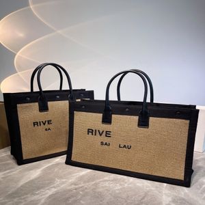 Bolsa de bolsas de palha bolsa de compras Rive Gauche Totes Bag Weave Leather Lida