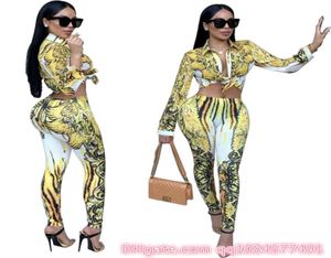 2019 Women Retro Set Tradition Dress Suit Long European Digital Print Shirt The Pencil Skirt Pant Pant Suits Size9407289