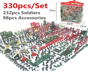 子供290pcs/330pcsセットプラスチック軍兵士モデルプレイセット玩具陸軍ベースフィギュアアクセサリー装飾ギフトおもちゃ1835181