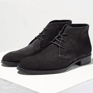 Boots Super Recommand! Nubuck Leather Men's High-end Lace Up Pointed Toe Winter Fur Ankle Warm Shoes Man