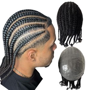 ブラジルの処女人間の髪の交換1B黒人男性用のブラックアフロコーンロウブレードTOUPEEフルPUユニット