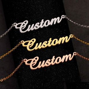 Pendant Necklaces Custom Stainless Steel Golden Name Necklace For Women Man Personalized Nameplate Jewelry Fashion Letter Gift 230614 Dhoys