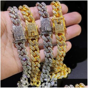 Tennis, examen Mens Iced Out Cuban Link Chain Bling Rhinestone Hip Hop Jewelry Sier Gold 12mm Fashion Miami Hiphop Tennis Collar NE DHV04