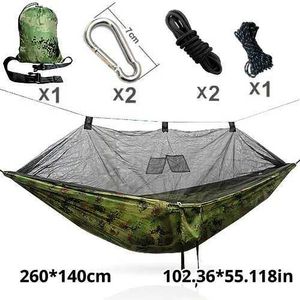 Hammocks 260cm * 140cm Mosquito Móveis ao ar livre Camping Hamak Cama Garden Hamac Hangmat Hamaca Bedbles H240530 W63T