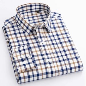 8XL 100% Cotton Oxford Striped Plaid Longsleeve Shirt for Men Dress Shirts High Quality Pure Color Business Button Up Shirt 240528