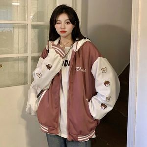 HOUZHOU Japanese Y2k Baseball Jacket Women Kawaii Oversized Korean Fashion Cute College Bomber Jackets Zipper Hooded Harajuku 240528