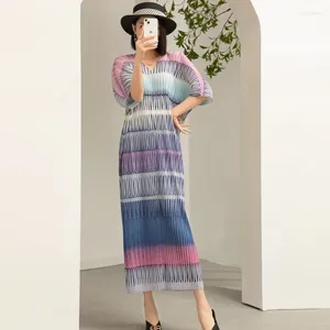 Sukienki imprezowe miyake plisowane modne sukienka 2024 wiosna/lato retro drukowana rękaw w stylu dekoltowy
