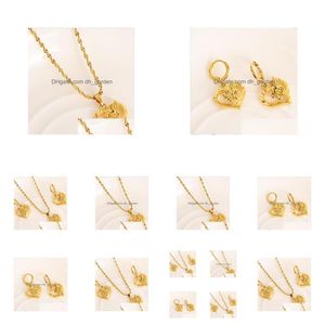 Earrings & Necklace Fashion 24 K Fine Gold Gf Dubai Romantic Heart Love Rose Pendant Sets Wedding Png Jewelry For Drop Deliv Dhgarden Dhm6Q