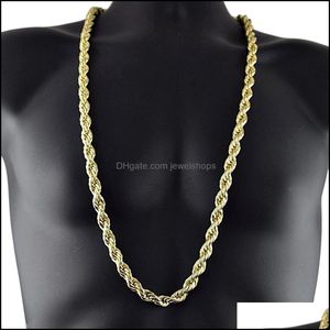 Correntes de 8 mm de espessura de 76cm de comprimento Chain Twisted Chain 24K Gold Gold Gold Gold Bated Hiphop Colar para entrega de queda masculina OTWBT