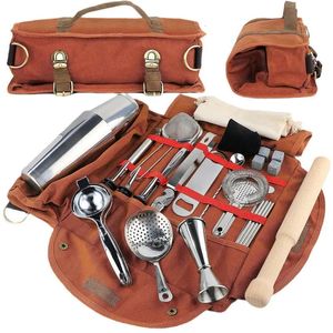 Bartending Kit Outdoor Camping Portable Canvas Oneshoulder Tools Storage Bag 240516