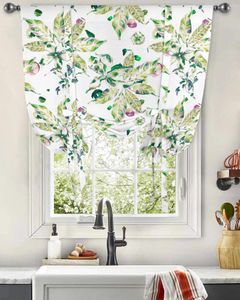 Curtain Hand Drawn Leaves Plants Window For Living Room Home Decor Blinds Drapes Kitchen Tie-up Short Curtains