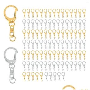Keychains Lanyards 100 Piece D Hook Keychain Hardware With Jump Rings Metal Split Key Ring Clips Chain For Craft Charm Making Diy D DHW3Z