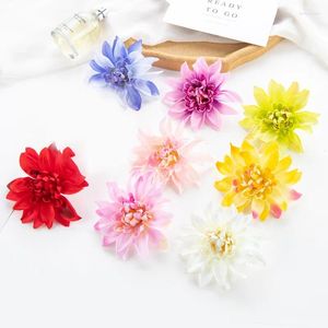 Decorative Flowers 5Pcs Silk Dahlia Flower Head Simulation Scrapbooking Handicraft Beach Hat Decoration Wedding Decor Artificial