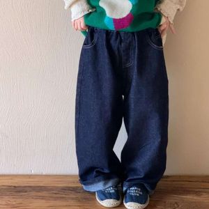 2023 Autumn New Children Loose Denim Straight Trousers Solid Baby Girls Casual Wide Leg Pants Fashion Jeans Kids Clothes L2405