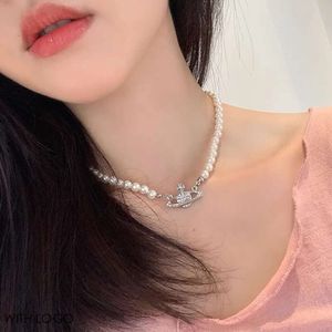 Saturn Pearl Viviane Westwood Flat Halskette Frauen leichte Netizens Klassiker Full Diamond Planet Kragenkette Hochge Versi
