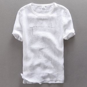 stil runda nacktryck bokstäver kort ärm rent linne t shirt män casual t-shirt för män vit lin tshirt mens camiseta 240527