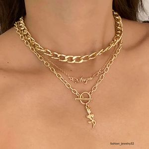 Wind Rose Multi -Chareded Colares Fashion Metal Letter OT Fivelel Chain Chain Instagram feminino Popular Mesmo estilo