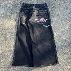 Мужские джинсы Jnco Chain Emelcodery Y2K Vintage Men Men Fashion Washed Случайные джинсовые брюки с широкими ногами хип -хоп панк мешковаты