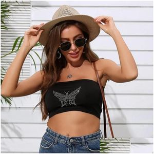 Kadın Tankları Camis Kadın Y Straplez Bandeau Sütyen Glitter Kelebekler Sondaj Tutarısı Sarılı Göğüs Tüpü Üst Budier Clubwear Drop Dhtja