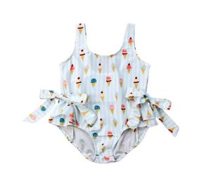 Toddler Ice Cream Print One Pieces Suit Baby girl Summer Beachwear Kid Baby Girl Swimwear Bow Swimsuit Swimming Clothes3930225