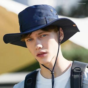 BERETS 2024 Fashion Summer Wide Brimmed Fashionable Outdoor DrawString Mountaineering Sun Hat Anti UV Cap Large Brim