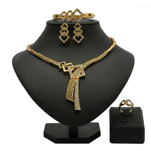 Серьги ожерелья на ожерелье Серьги настройки 24K Золотые дизайнерские дизайнерские ювелирные украшения женщина марокканские арабские роскошные украшения свадебные украшения для свадебных украшений