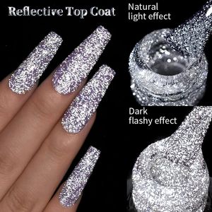 Lilycute Reflective Glitter Top Coat gel 매니큐어 실버 화려한 반짝이는 오로라스 레이저 반 영구 아트 바니시 240528