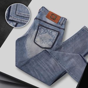 Fashion casual men's Loes classic High-end jeans for men and women Blue 2024 new all-fit elastic fashion casual small straight leg pants