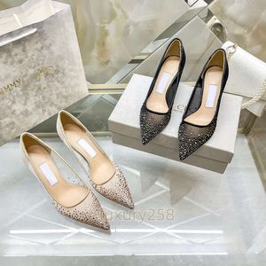 Jimmy Designer Sandals Women High High Heel Water Diamond Pearl Decoration Fashion Classic Pointed Thin High Heel Sexy Dress Shoes 34-40