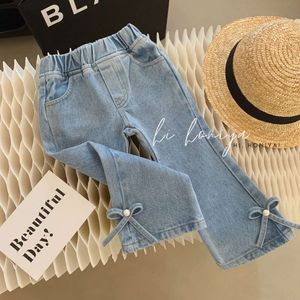 2023 Fashion Girls Baby Pärled Bow Jeans Pants Kids Denim Pant Children Spring Autumn Trousers kläder L2405