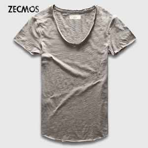 Herr t-shirts zecmos mode mens v-hal t-shirt herr lyx ren bomull vanlig fast krökt hem topp tee kort ärm2405