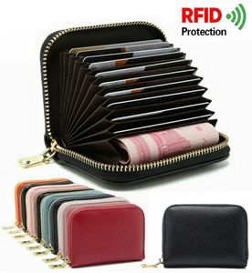 RFID حجب الرجال حامل بطاقة المحفظة الجلدية بطاقات الائتمان عمل zip pocket case women pres