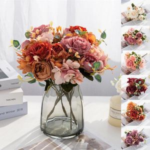 Kwiaty dekoracyjne różowy jedwabny jedwabny piwonia sztuczny bukiet fałszywy do domu dekoracja salonu domowy stół ślubny
