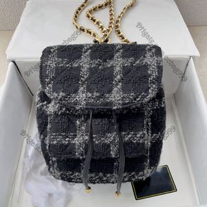 22K Designer French Bucket Flap Backpack Style Black Pink Patchwork Two-Tone Tweed Quilted Handbags Gold Hardware Double Chain Classic 279f