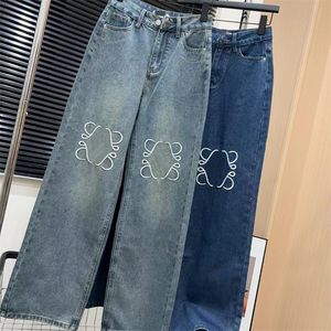 Trendy bestickte Jeans für Frauen Designer Langes Bein Hosen Jeanshosen losen Pass