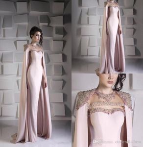 Sexig fantastisk sjöjungfru aftonklänningar med Cape Bead Crystal Sequined Jewel Satin Formal Prom Dress Arabic Dubai Wrap Gowns Vestido4511990