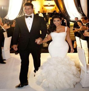 Seksowna dopasowana trąbka syrena ślubna ślubna suknie ślubne z paskami spaghetti celebrytka Kim Kardashian Suknia ślubna Custom Made5986527